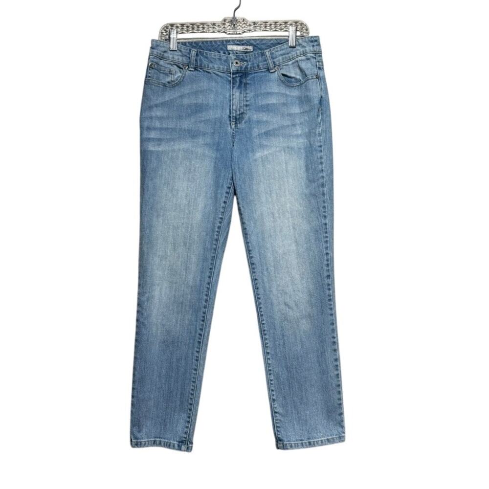Chico's Platinum Women's Jeans Size 1 (8/M) Blue Stretch Straight Leg Denim Crop